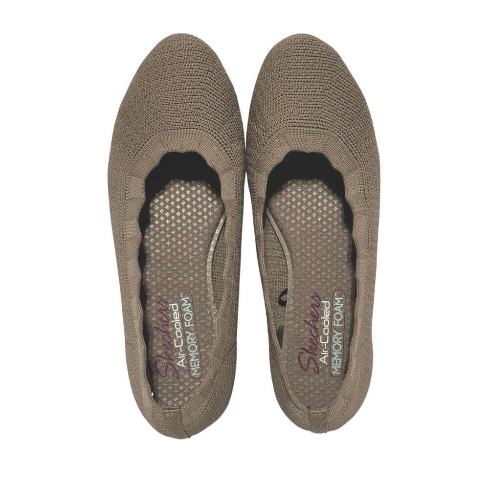 Skechers Women’s 7 M Cleo Stretch Knit Scalloped Edged Ballet Flats Mocha - Picture 5 of 11